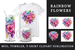 Watercolor cute glamour colorful rainbow flowers floral sparkle diamonds 20oz tumbler skinny mug wrap clipart t-shirt sublimation printable design
