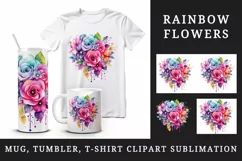 Watercolor cute glamour colorful rainbow flowers floral sparkle diamonds 20oz tumbler skinny mug wrap clipart t-shirt sublimation printable design