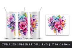 Watercolor cute glamour colorful rainbow flowers floral sparkle diamonds 20oz tumbler skinny mug wrap clipart t-shirt sublimation printable design