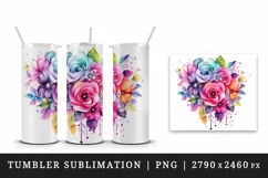 Watercolor cute glamour colorful rainbow flowers floral sparkle diamonds 20oz tumbler skinny mug wrap clipart t-shirt sublimation printable design