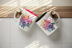 Watercolor cute glamour colorful rainbow flowers floral sparkle diamonds 20oz tumbler skinny mug wrap clipart t-shirt sublimation printable design