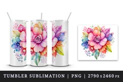 Watercolor cute glamour colorful rainbow flowers floral sparkle diamonds 20oz tumbler skinny mug wrap clipart t-shirt sublimation printable design