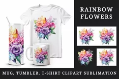 Watercolor cute glamour colorful rainbow flowers floral sparkle diamonds 20oz tumbler skinny mug wrap clipart t-shirt sublimation printable design