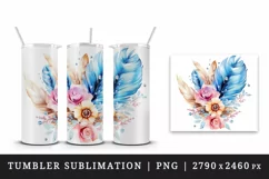 Watercolor cute glamour feather flowers floral diamonds sparkle print 20oz tumbler skinny mug wrap clipart t-shirt sublimation printable design