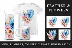 Watercolor cute glamour feather flowers floral diamonds sparkle print 20oz tumbler skinny mug wrap clipart t-shirt sublimation printable design