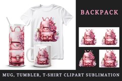 Watercolor cute glamour pink backpack girl flowers reading back to school 20oz tumbler skinny mug wrap clipart t-shirt sublimation printable design