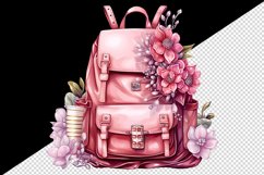Watercolor cute glamour pink backpack girl flowers reading back to school 20oz tumbler skinny mug wrap clipart t-shirt sublimation printable design