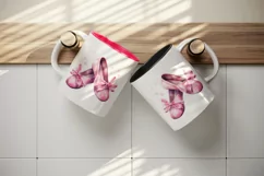Watercolor cute glamour pink ballet shoes girl hard toe sparkle bow ribbons 20oz tumbler skinny mug wrap clipart t-shirt sublimation printable design