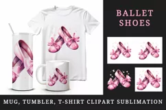 Watercolor cute glamour pink ballet shoes girl hard toe sparkle bow ribbons 20oz tumbler skinny mug wrap clipart t-shirt sublimation printable design