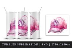 Watercolor cute glamour pink baseball cap hat sparkle shining diamonds 20oz tumbler skinny mug wrap clipart t-shirt sublimation printable design