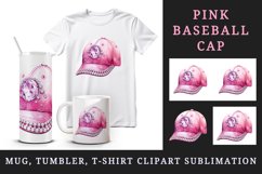 Watercolor cute glamour pink baseball cap hat sparkle shining diamonds 20oz tumbler skinny mug wrap clipart t-shirt sublimation printable design