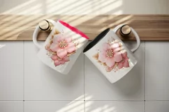 Watercolor cute glamour pink flowers floral sparkle cookie 20oz tumbler skinny mug wrap clipart t-shirt sublimation printable design