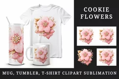 Watercolor cute glamour pink flowers floral sparkle cookie 20oz tumbler skinny mug wrap clipart t-shirt sublimation printable design