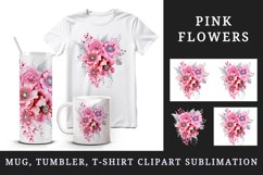 Watercolor cute glamour pink flowers floral sparkle shining diamonds 20oz tumbler skinny mug wrap clipart t-shirt sublimation printable design