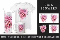 Watercolor cute glamour pink flowers floral sparkle shining diamonds 20oz tumbler skinny mug wrap clipart t-shirt sublimation printable design