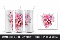 Watercolor cute glamour pink flowers floral sparkle shining diamonds 20oz tumbler skinny mug wrap clipart t-shirt sublimation printable design