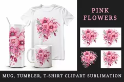 Watercolor cute glamour pink flowers sparkle shining diamonds 20oz tumbler skinny mug wrap clipart t-shirt sublimation printable design