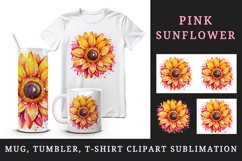 Watercolor cute glamour pink sunflower flower sparkle shining diamonds 20oz tumbler skinny mug wrap clipart t-shirt sublimation printable design