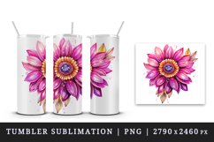 Watercolor cute glamour pink sunflower flower sparkle shining diamonds 20oz tumbler skinny mug wrap clipart t-shirt sublimation printable design