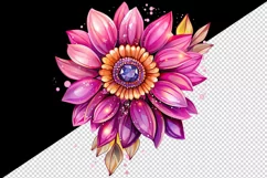 Watercolor cute glamour pink sunflower flower sparkle shining diamonds 20oz tumbler skinny mug wrap clipart t-shirt sublimation printable design