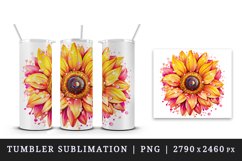 Watercolor cute glamour pink sunflower flower sparkle shining diamonds 20oz tumbler skinny mug wrap clipart t-shirt sublimation printable design