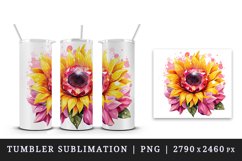 Watercolor cute glamour pink sunflower flower sparkle shining diamonds 20oz tumbler skinny mug wrap clipart t-shirt sublimation printable design