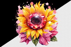 Watercolor cute glamour pink sunflower flower sparkle shining diamonds 20oz tumbler skinny mug wrap clipart t-shirt sublimation printable design