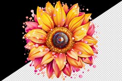 Watercolor cute glamour pink sunflower flower sparkle shining diamonds 20oz tumbler skinny mug wrap clipart t-shirt sublimation printable design