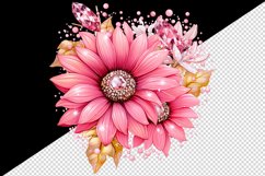 Watercolor cute glamour pink sunflowers flowers floral sparkle diamonds 20oz tumbler skinny mug wrap clipart t-shirt sublimation printable design