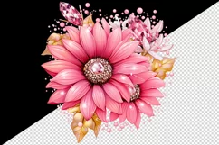 Watercolor cute glamour pink sunflowers flowers floral sparkle diamonds 20oz tumbler skinny mug wrap clipart t-shirt sublimation printable design