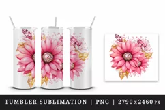 Watercolor cute glamour pink sunflowers flowers floral sparkle diamonds 20oz tumbler skinny mug wrap clipart t-shirt sublimation printable design