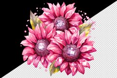 Watercolor cute glamour pink sunflowers flowers floral sparkle diamonds 20oz tumbler skinny mug wrap clipart t-shirt sublimation printable design