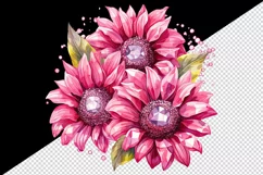 Watercolor cute glamour pink sunflowers flowers floral sparkle diamonds 20oz tumbler skinny mug wrap clipart t-shirt sublimation printable design