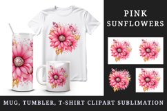 Watercolor cute glamour pink sunflowers flowers floral sparkle diamonds 20oz tumbler skinny mug wrap clipart t-shirt sublimation printable design