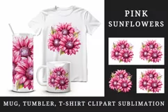Watercolor cute glamour pink sunflowers flowers floral sparkle diamonds 20oz tumbler skinny mug wrap clipart t-shirt sublimation printable design