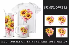 Watercolor cute glamour sunflowers flowers floral sparkle shining diamonds 20oz tumbler skinny mug wrap clipart t-shirt sublimation printable design