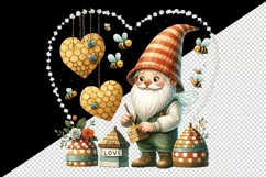 Watercolor cute gnome beekeeper tending to beehives bees hearts print 20 oz tumbler skinny mug wrap clipart t-shirt sublimation printable design