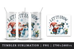 Watercolor cute gnome building snowman Let It Snow Christmas quote print 20 oz tumbler skinny mug wrap clipart t-shirt sublimation printable design