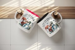 Watercolor cute gnome building snowman Let It Snow Christmas quote print 20 oz tumbler skinny mug wrap clipart t-shirt sublimation printable design