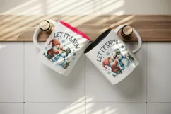 Watercolor cute gnome building snowman Let It Snow Christmas quote print 20 oz tumbler skinny mug wrap clipart t-shirt sublimation printable design
