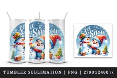 Watercolor cute gnome building snowman Let It Snow Christmas quote print 20 oz tumbler skinny mug wrap clipart t-shirt sublimation printable design