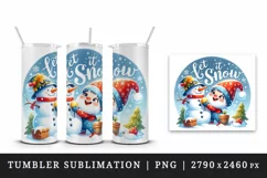 Watercolor cute gnome building snowman Let It Snow Christmas quote print 20 oz tumbler skinny mug wrap clipart t-shirt sublimation printable design