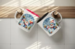 Watercolor cute gnome building snowman Let It Snow Christmas quote print 20 oz tumbler skinny mug wrap clipart t-shirt sublimation printable design