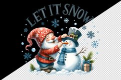 Watercolor cute gnome building snowman Let It Snow Christmas quote print 20 oz tumbler skinny mug wrap clipart t-shirt sublimation printable design