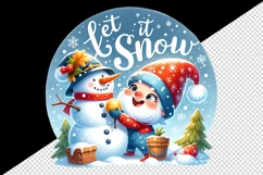 Watercolor cute gnome building snowman Let It Snow Christmas quote print 20 oz tumbler skinny mug wrap clipart t-shirt sublimation printable design