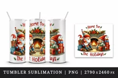 Watercolor cute gnome family fireplace presents gifts Christmas quote print 20 oz tumbler skinny mug wrap clipart t-shirt sublimation printable design