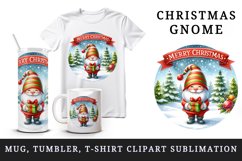 Watercolor cute gnome holding gift box snowy Merry Christmas quote print 20 oz tumbler skinny mug wrap clipart t-shirt sublimation printable design