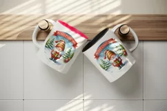 Watercolor cute gnome holding gift box snowy Merry Christmas quote print 20 oz tumbler skinny mug wrap clipart t-shirt sublimation printable design