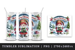 Watercolor cute gnome holding gift box snowy Merry Christmas quote print 20 oz tumbler skinny mug wrap clipart t-shirt sublimation printable design