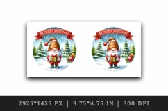 Watercolor cute gnome holding gift box snowy Merry Christmas quote print 20 oz tumbler skinny mug wrap clipart t-shirt sublimation printable design